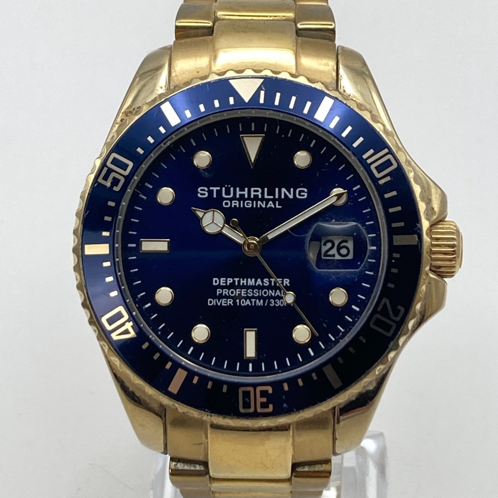 Sturhling Original Depthmaster Men's Watch 42mm Gold Tone Diver New Battery 7.5"